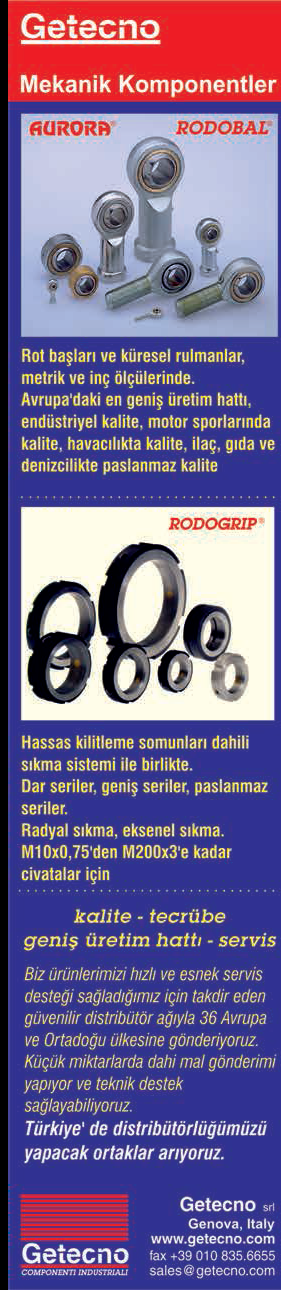 Getecno; Mekanik Komponentler, rot başları, küresel rulmanlar, kilitleme somunları