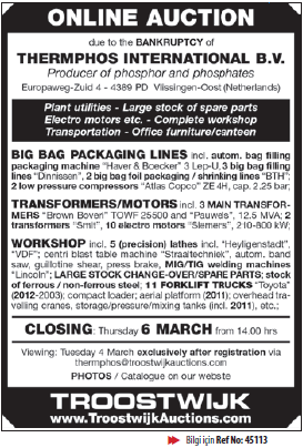 Troostwijk-Online Auction - due to the Bankruptcy of Thermphos International B.V.